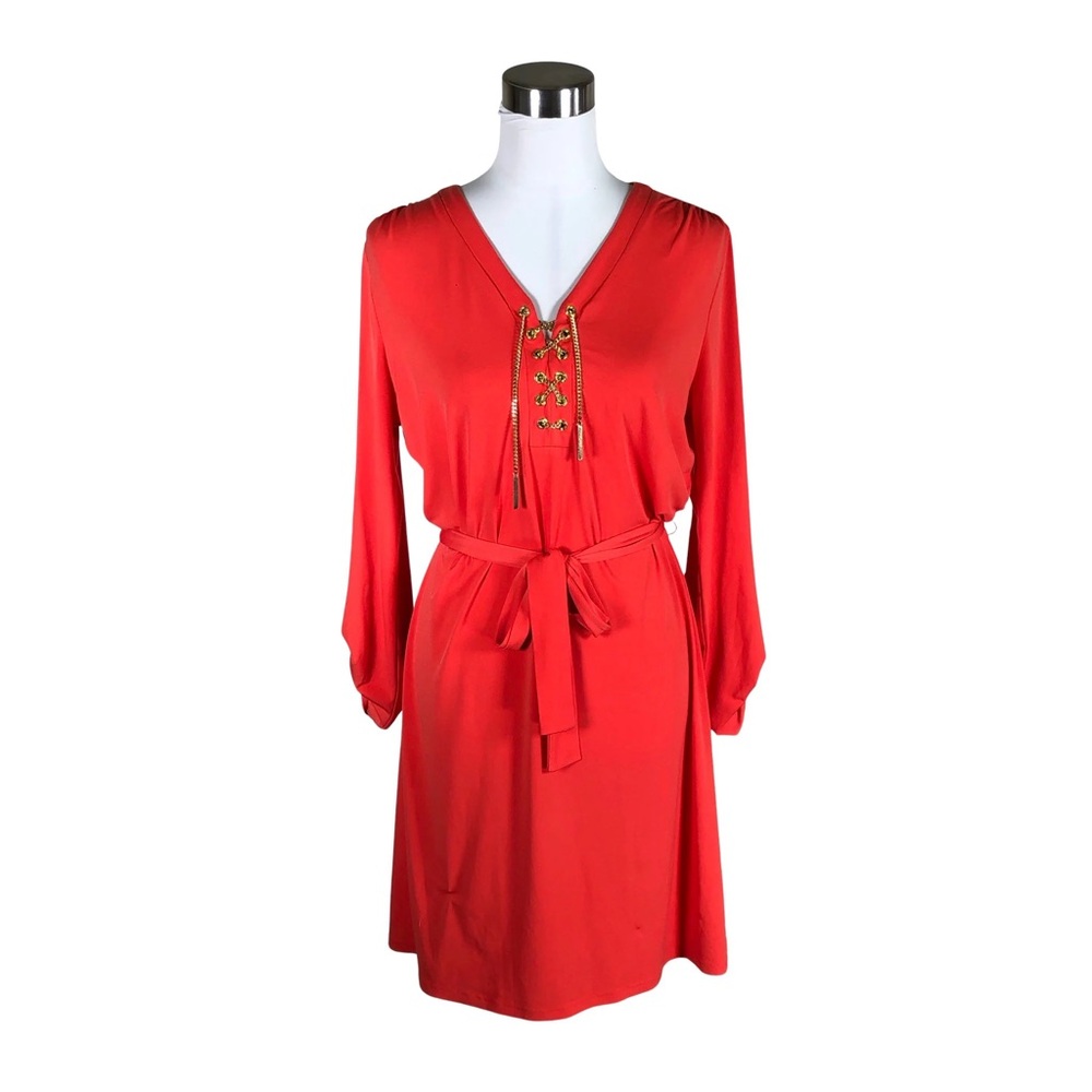 Michael Kors Red Lace-Up Midi Dress